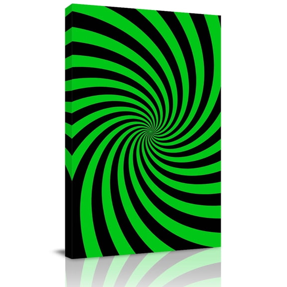 Green Vortex Canvas Wall Art for Living Room, Abstract Green Black Lime Spiral Optical Motion Style Wall Decor Framed Artwork Pictures Ready to Hang for Bedroom Office Home Decor
