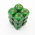 thumbnail image 1 of Green Vortex Dice with Gold Pips D6 16mm (5/8in) Pack of 12 Chessex, 1 of 1