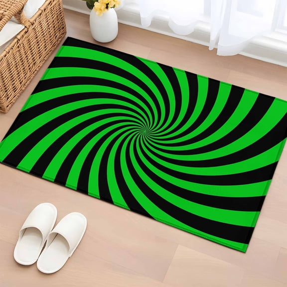 Green Vortex Entryway Rug 2'x3' Abstract Green Black Lime Spiral Optical Motion Style Small Area Rug Non-Slip Front Door Mat Washable Floor Carpet for Indoor Entrance Kitchen Bathroom