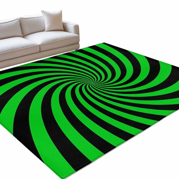 Green Vortex Large Area Rugs 6x9ft Abstract Green Black Lime Spiral Optical Motion Style Washable Rug, Non Slip Indoor Carpet Absorbent Floor Mat for Living Room Bedroom Dining Room