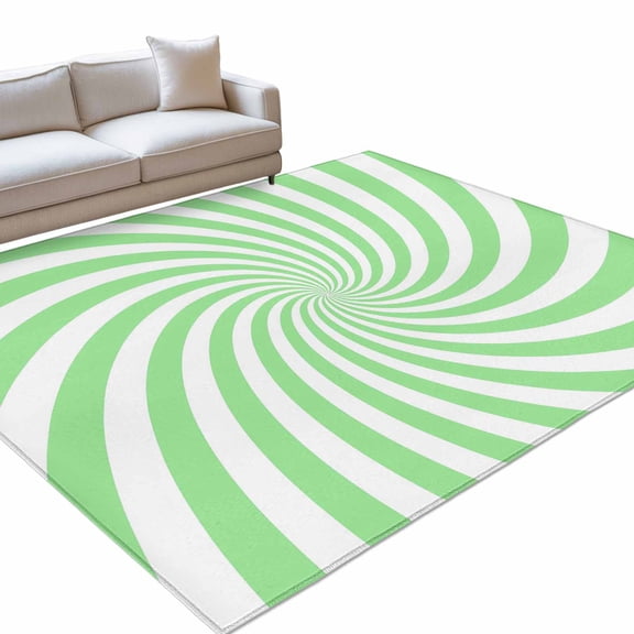 Green Vortex Large Area Rugs 6x9ft Abstract White Pale Green Spiral Optical Motion Style Washable Rug, Non Slip Indoor Carpet Absorbent Floor Mat for Living Room Bedroom Dining Room