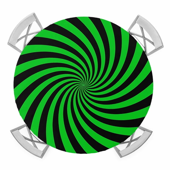 Green Vortex Round Fitted Tablecloth with Elastic Edge, Abstract Green ...