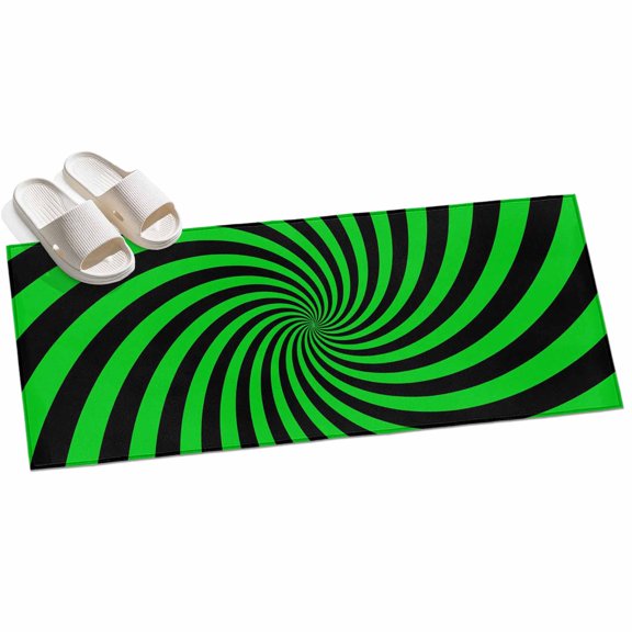 Green Vortex Runner Rugs 2x6ft Abstract Green Black Lime Spiral Optical Motion Style Washable Rug, Non Slip Indoor Carpet Absorbent Floor Mat for Living Room Bedroom Dining Room