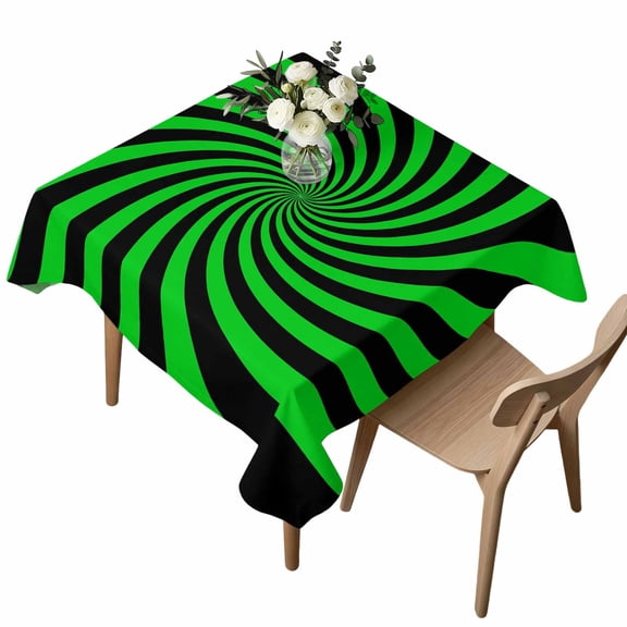 Green Vortex Square Tablecloth Abstract Green Black Lime Spiral Optical Motion Style Waterproof Wrinkle Free Soft Table Cloth Spill-Proof Washable Table Cover for Dining Party Picnic 60 x 60 Inch