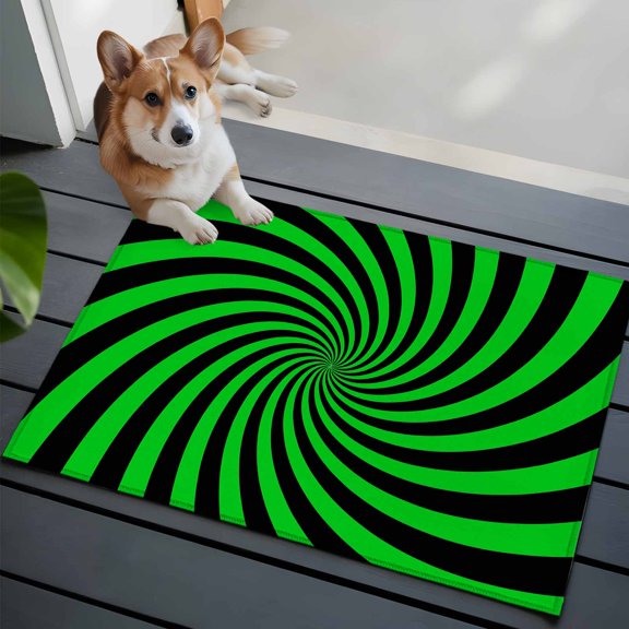 Green Vortex Washable Entry Rug 2x3 Abstract Green Black Lime Spiral Optical Motion Style Low Pile Indoor Door Mat with Rubber Backing Thin Area Rug for for Entrance, Bedroom, Kitchen, Bathroom