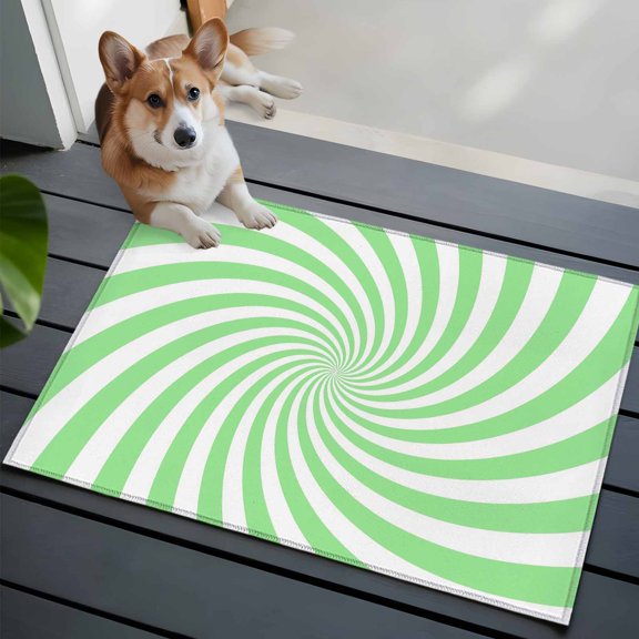 Green Vortex Washable Entry Rug 2x3 Abstract White Pale Green Spiral Optical Motion Style Low Pile Indoor Door Mat with Rubber Backing Thin Area Rug for for Entrance, Bedroom, Kitchen, Bathroom