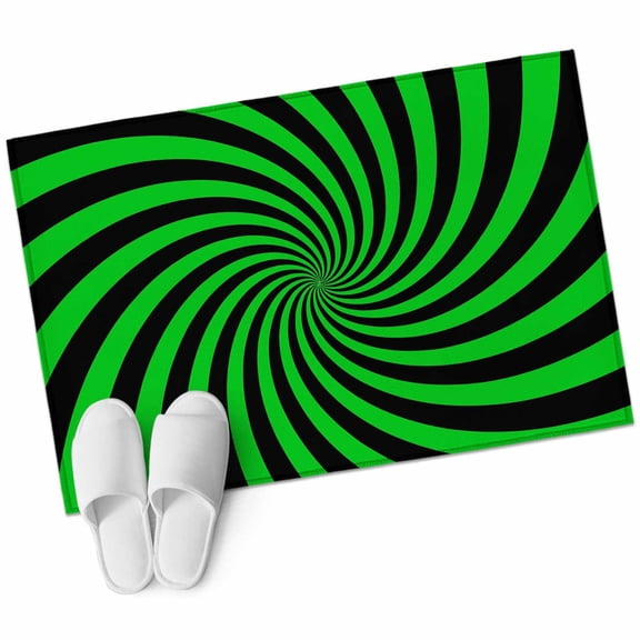 Green Vortex Washable Small Entryway Area Rugs 2'x3', Abstract Green Black Lime Spiral Optical Motion Style Low Pile Throw Rug Non-Slip Sturdy Edge Binding Carpet for Front Door Floor Room Entry