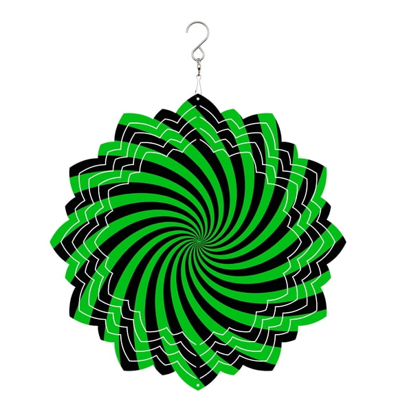 Green Vortex Wind Spinner for Garden Yard 8In, Abstract Green Black Lime Spiral Optical Motion Style 3D Stainless Steel Kinetic Hanging Wind Spinners Rustproof Outdoor Decor for Lawn Patio Home