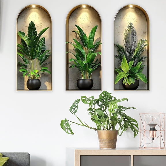 Green Wall Decal False Window Sticker False Window Green Wall Sticker Set of 3, PVC Material for Indoor Decor, Realistic Window Visual, Space Enhancing Peel and Stick Decal