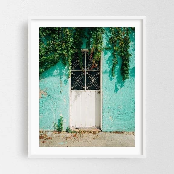 Green Wall, Isla Mujeres - Isla Mujeres Quintana Roo Mexico Photography Architecture Botanical Pastel Vintage Rustic Floral Minimalist White Framed Wall Art Print 6 x 8 inches