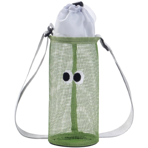 Green Water Bottle Sling, Adjustable Strap Lightweight Bottle Holder for Bottles, Protective Drawstring Closure, Breathable Mesh Carrier with Stable Base for Outdoor, School, Travel