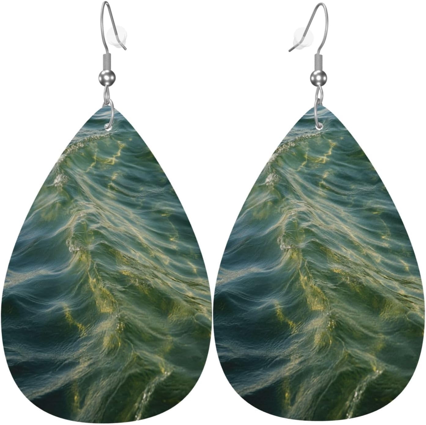 Green Water Earrings Top for Women PU Leather Dangle Earrings, Lightweight Leather Teardrop Dangly Ear Pendants Jewelry Gift[n231]