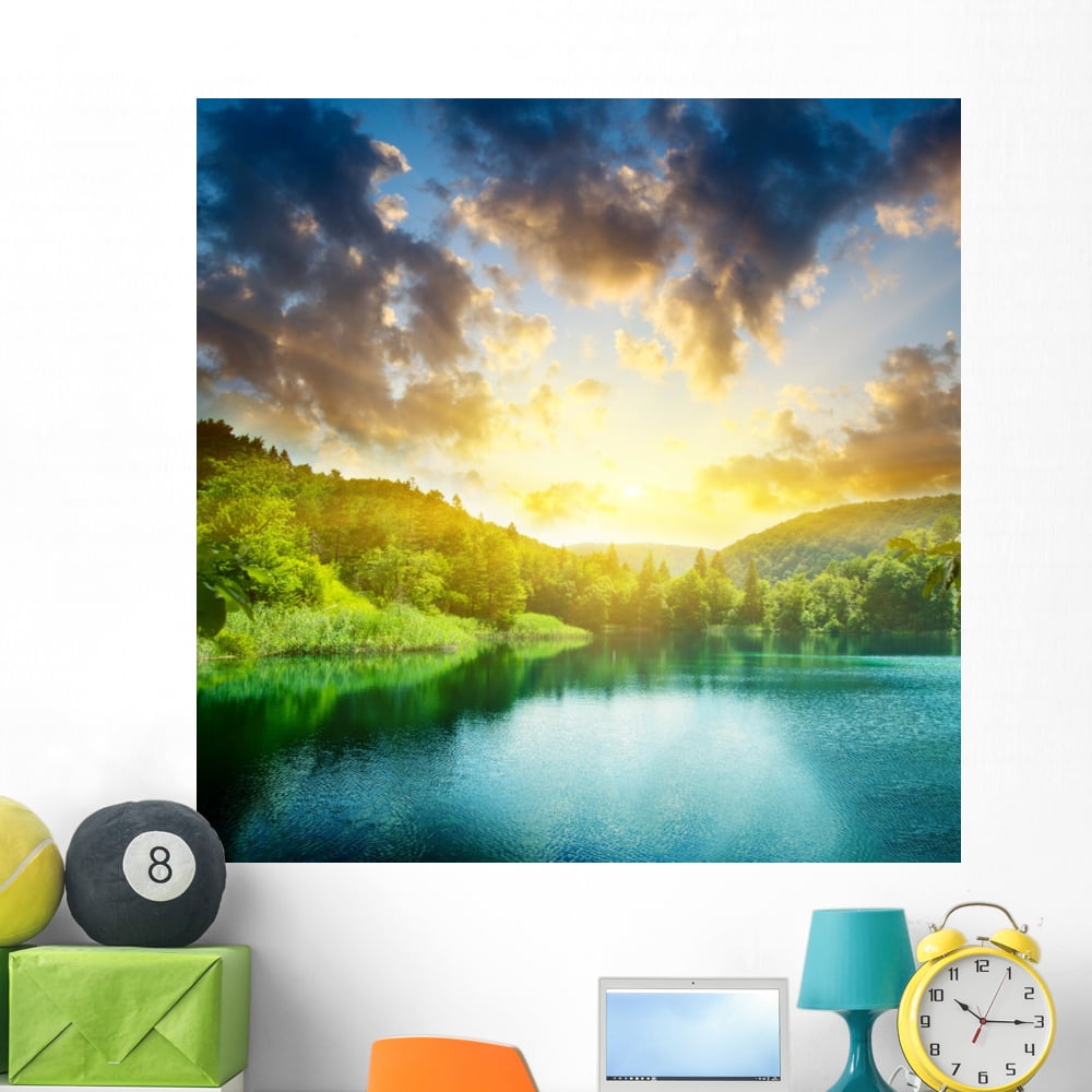 Green Water Lake Forest Wall Mural by Wallmonkeys Peel and Stick ...