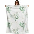 thumbnail image 1 of Green Watercolor Eucalyptus Leaf Throw Blankets, Golden White Soft Fleece Blanket Decorative for Home Sofa Couch Chair Living Bedroom, 60x80 inches,, 1 of 8