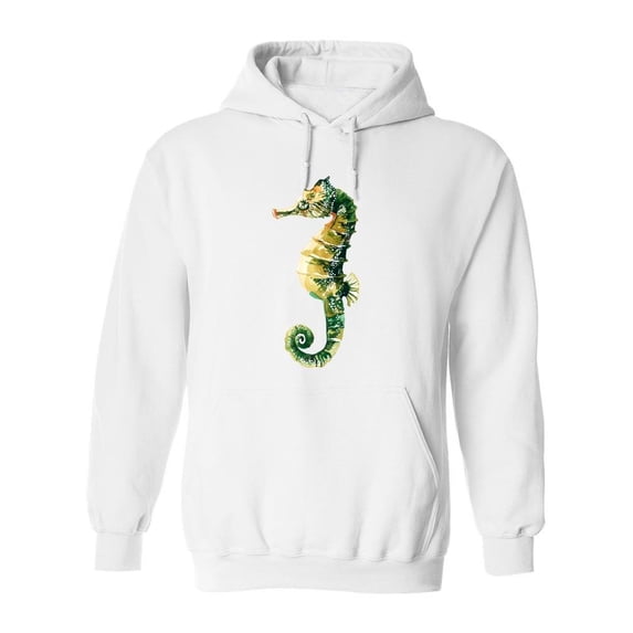Green Watercolor Seahorse. Hoodie Men -Image by Shutterstock, Male Large