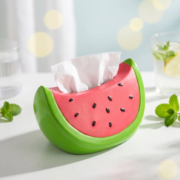 Green Watermelon Decorative Tissue Box Holder, Coffee Table Decor for Living Room, Summer Home Decor, Dining Table Centerpiece, Cute Bathroom Counter Storage