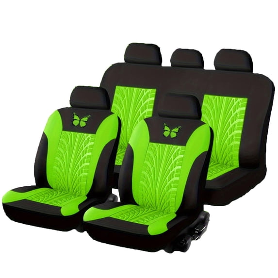 Green Waterproof Car Seat Covers Full Set 5 Seats with Headrests Universal Fit Embroidered Car Seat Protectors Automotive Interior Accessories for Daily Use