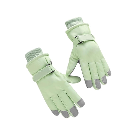Green Waterproof Cold Resistance Gloves With Arctic Velvet Lining For Outdoor Use Textured Polyurethane Leather For Enhanced Grip Stylish With Cartoon Patterns