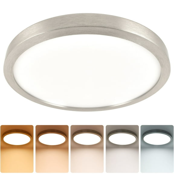 Green Watt 13.5-In LED Flush Mount Ceiling Light, 5CCT Light Color selectable with additional black finish add-on cover