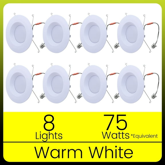 Green Watt 1,200 Lumens 5 or 6" LED Recessed Downlight, 17-Watt (75-watt replacement), Warm White, dimmable, 8-Pack