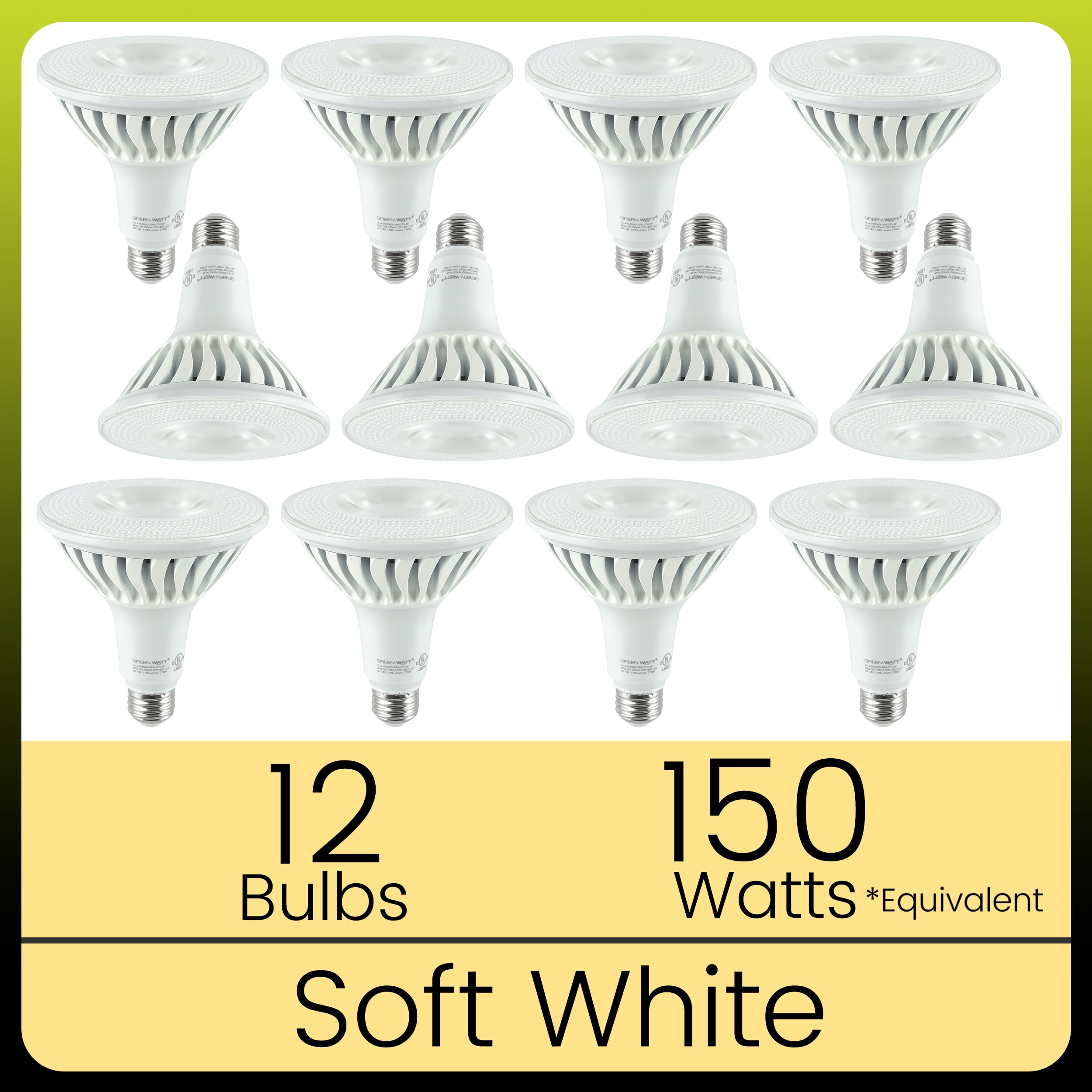 Green Watt Heavy-Duty Metal PAR38 Outdoor LED Flood Light Bulb, 20-Watt (150-watt equivalent), 1700 lumen, Soft White, 12-Pack