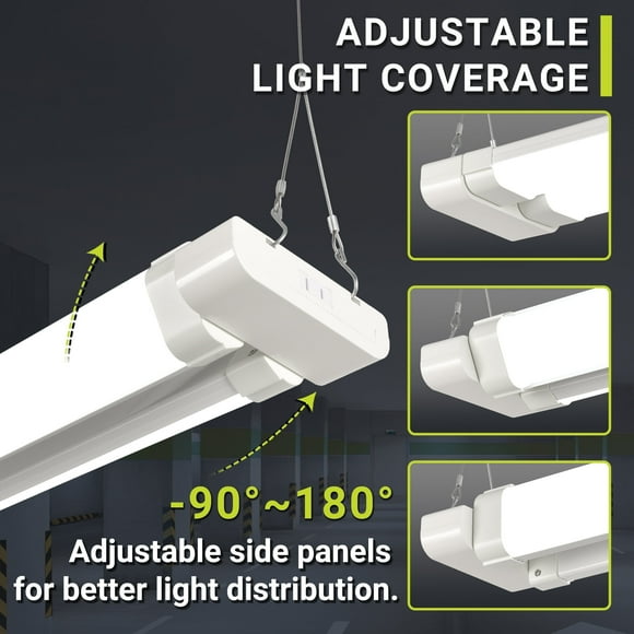 Green Watt 4-FT 10,000 Lumens LED Shop Light, Adjustable Light Panels, White Metal Construction