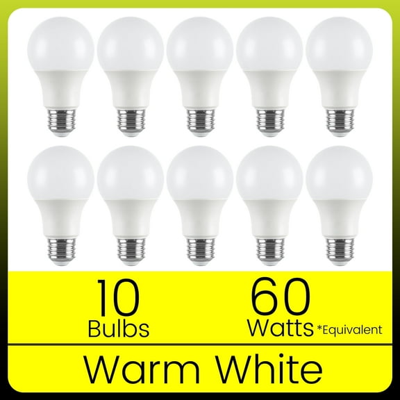 Green Watt 750 Lumens A19 LED Light Bulbs, 9-Watt (60W Equivalent), Warm White 3000K, General Purpose, E26 base (10 Pack)
