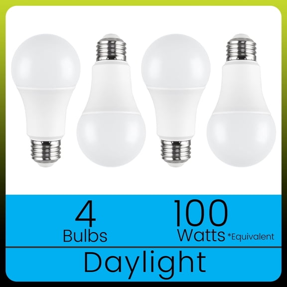 Green Watt A19 LED Light Bulb, 15 Watts (100W Equivalent) Daylight, E26 Base, Dimmable (4-Pack)