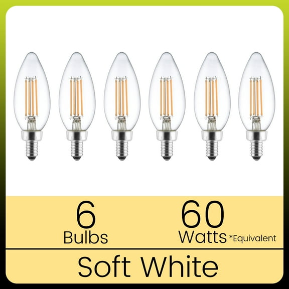 Green Watt B10 LED Candle Light Bulbs, 4.5W (60W Equivalent), Soft White (2700K), E12 Candelabra Base, 6 Pack