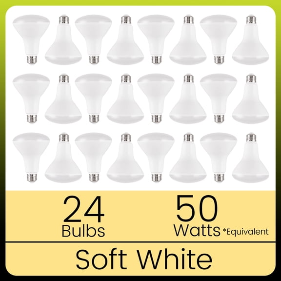 Green Watt BR30 LED Flood Light Bulbs, 8-Watt (50W Equivalent), Soft White, E26 Base, Dimmable (24-Pack)
