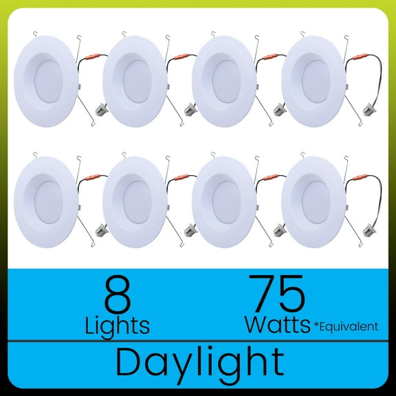 Green Watt LED Recessed Retrofit Downlight, 15-Watt (75W Equiv), Daylight, Dimmable, Energy Star, 8-Pack