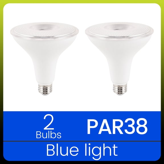 Green Watt PAR38 15W Blue Light Bulbs, 10000H, E26 Base (2 Pack)