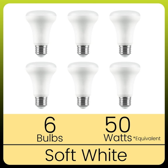Green Watt BR20 LED Bulb, 7-Watt (50W Equivalent) Soft White (2700K), Dimmable E26 Base (6-Pack)