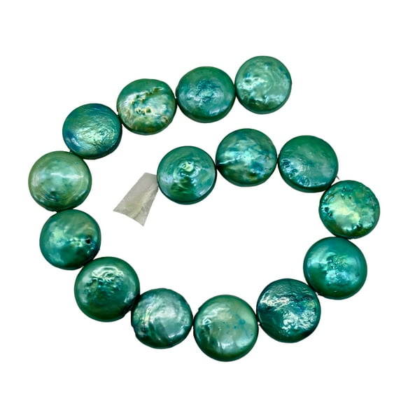 Green Wave 12 to 13mm Freshwater Coin Pearl 8 inch Strand | 13 Pearls |
