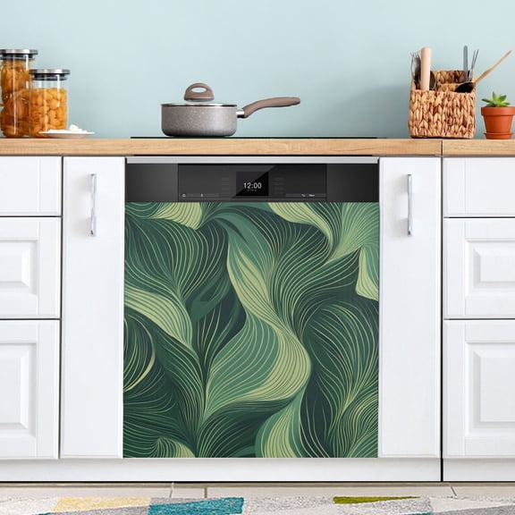 Green Wave Dishwasher Magnet Cover Reuseable Refrigerator Magnet Cover Decal Kitchen Fridge Microwave Stickers Hoilday Party Decor 23 x 26 inch