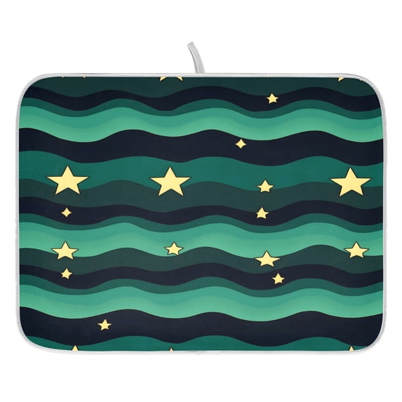 Green Wave Pattern Drying Dish Mat Quick Drying Absorbent Soft Durable for Kitchen 18" x 24"