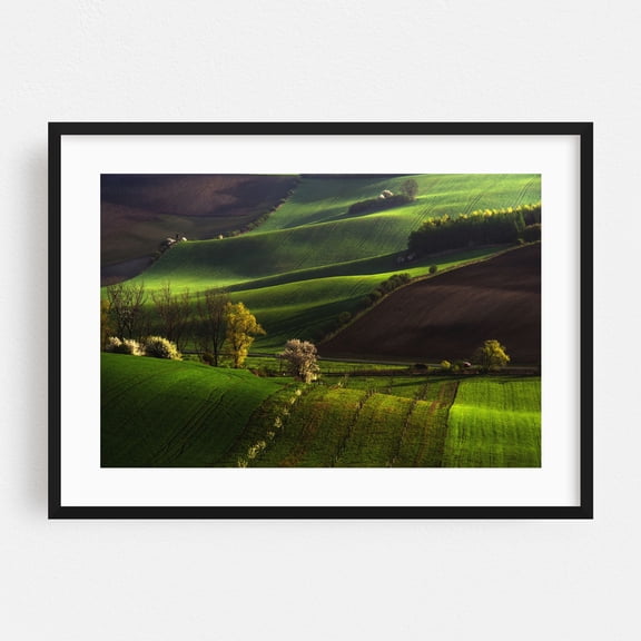 Between Green Waves - Brno-střed South Moravian Region Czechia Photography Landscape Countryside Scenic Pastoral Rural Nature Farm Black Framed Wall Art Print 24 x 36 inches