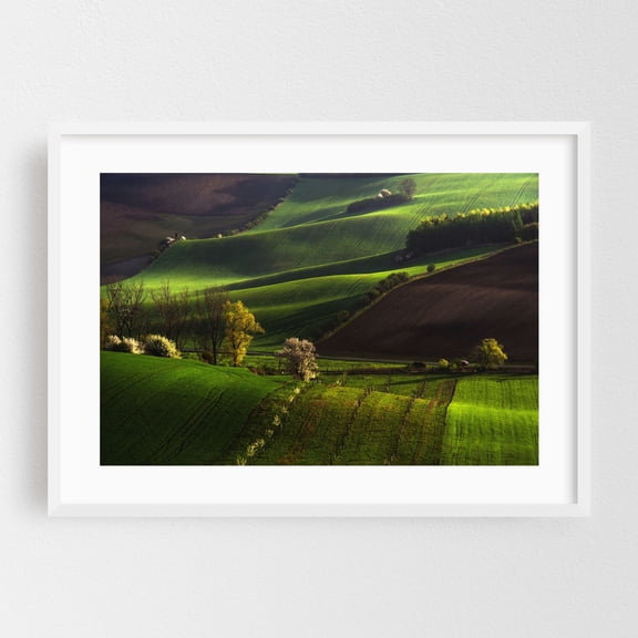 Between Green Waves - Brno-střed South Moravian Region Czechia Photography Landscape Countryside Scenic Pastoral Rural Nature Farm White Framed Wall Art Print 5 x 7 inches