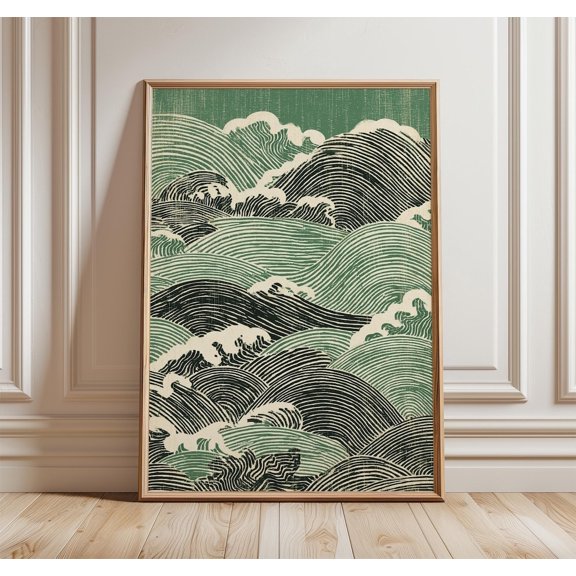 Green Waves Seascape Poster, Unframed Paper Poster 8x10in