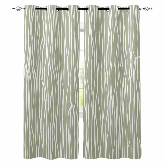 Green Waves Stripes Blackout Curtains for Bedroom, Vintage Minimalist Lines Texture Thermal Insulated Kitchen Drapes with Grommets, Light Blocking Window Treatment, 2 Panels 27.5" x 39"