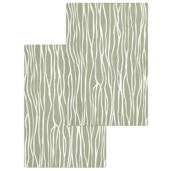 Green Waves Stripes Kitchen Dish Towels for Drying Dishes Set of 2, Vintage Minimalist Lines Texture Waffle Weave Microfiber Hand Tea Bathroom Towels Quick Dry & Absorbent Towel 15.7x23.6