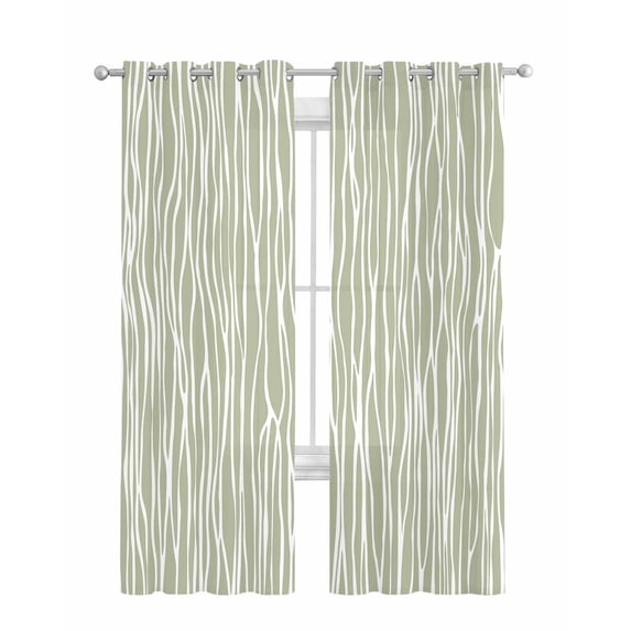 Green Waves Stripes Sheer Curtains 63 Inch Length 2 Panels Set for Living Room/Bedroom, Vintage Minimalist Lines Texture Kitchen Curtains Grommet Semi-Sheer Curtains Window Treatments 42"x63"x2