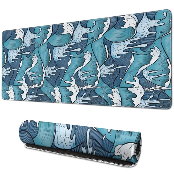 Green Waves desk Mouse Padwaterproofno Slip for Office Home Work GamingmousematRubber Base Mousepad with Stitched Edges 31.5x11.8inches