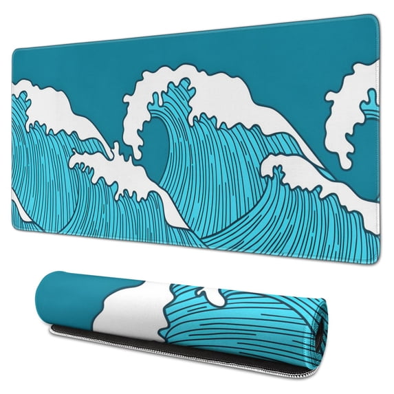 Green Waves mouse Padswaterproof,rubber+multispandexno Slip MousematDesk Pad for Office Home Game 31.5x15.7inches