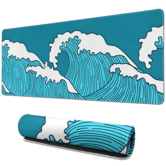 Green Waves mouse Padswaterproofwashable for Office Home Work GamingmousepadsRubber Base Mousepad with Stitched Edges 31.5x11.8inches