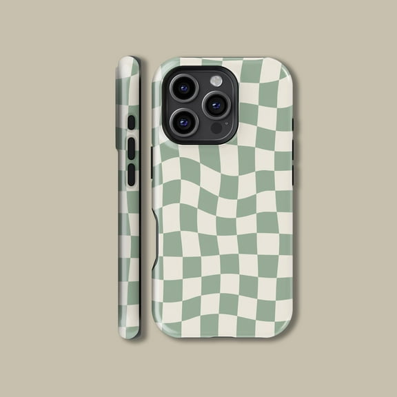 Green Wavy Checkerboard Pattern Case for iPhone Samsung Grid