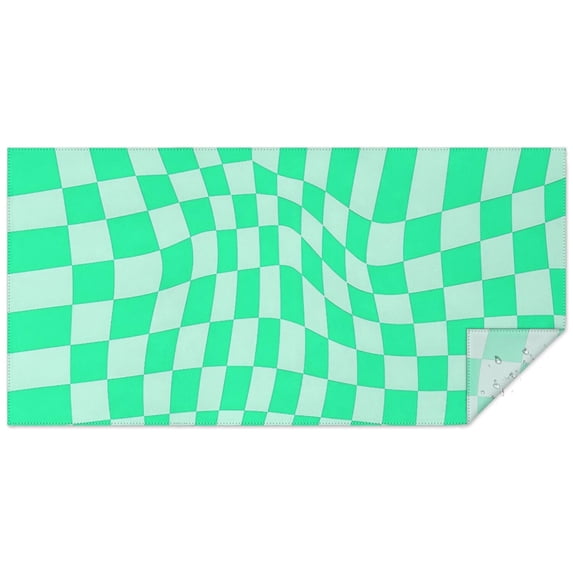 Green Wavy Checkered Pattern Waterproof Tablecloth, Rectangular Fabric ...
