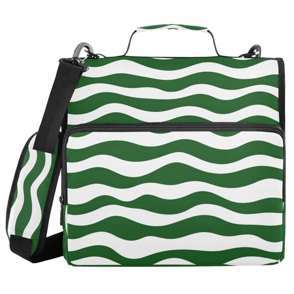 Green Wavy Lines Binder Bag with Shoulder Strap 3 Ring Zipper Binder File Folder Document Storage