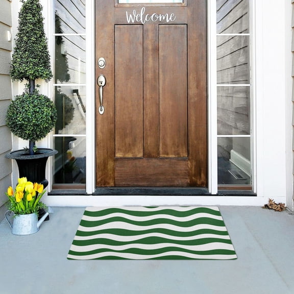 Green Wavy Lines Doormats Welcome Mats Gate Pads Entryway Outdoor 32" x 20"