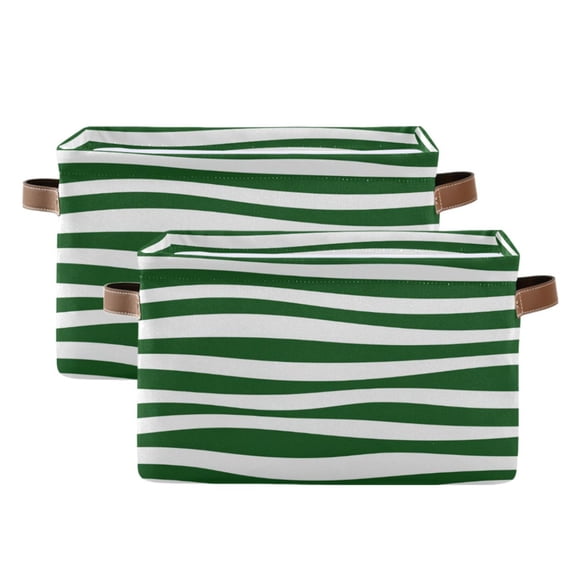 Green Wavy Lines Square Storage Bins with Handles Collapsible Containing Box 2 Packs